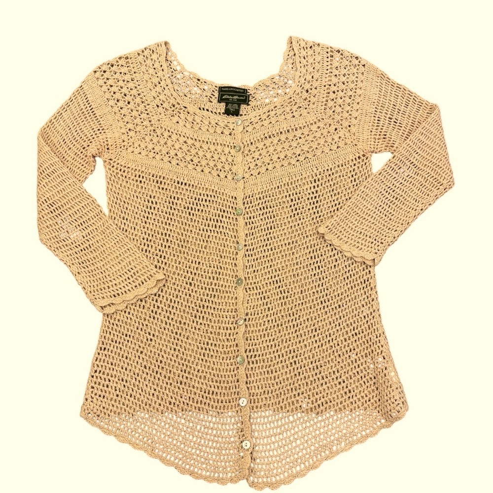 Vintage Eddie Bauer Y2K Hand-Crocheted Cardigan Linen Cotton 
Med-Small